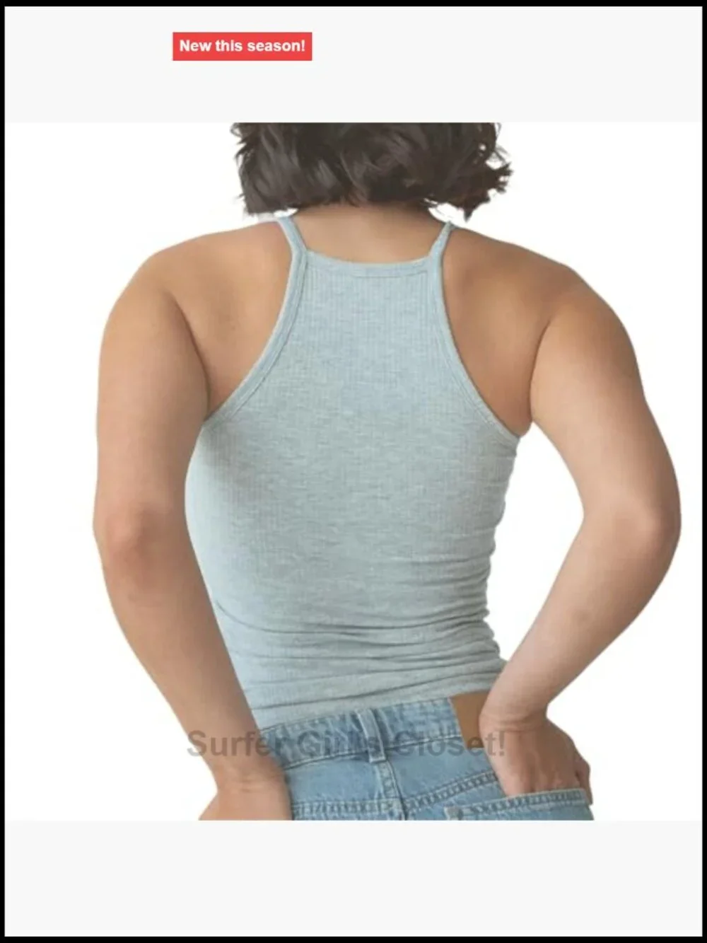 Ribbed High Neck Tank Top with Built-In Bra, Removable Padding, Stretchy Cotton